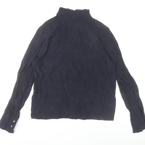 Saint Tropez Womens Blue Ruffle High Neck Long Sleeve Blouse M