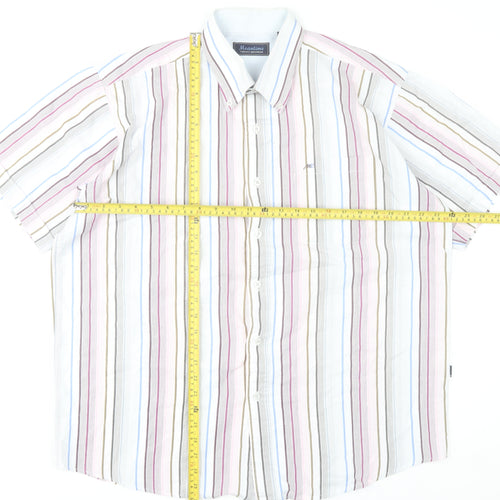 Meantime Mens White Multicoloured Striped Short Sleeve Shirt XL