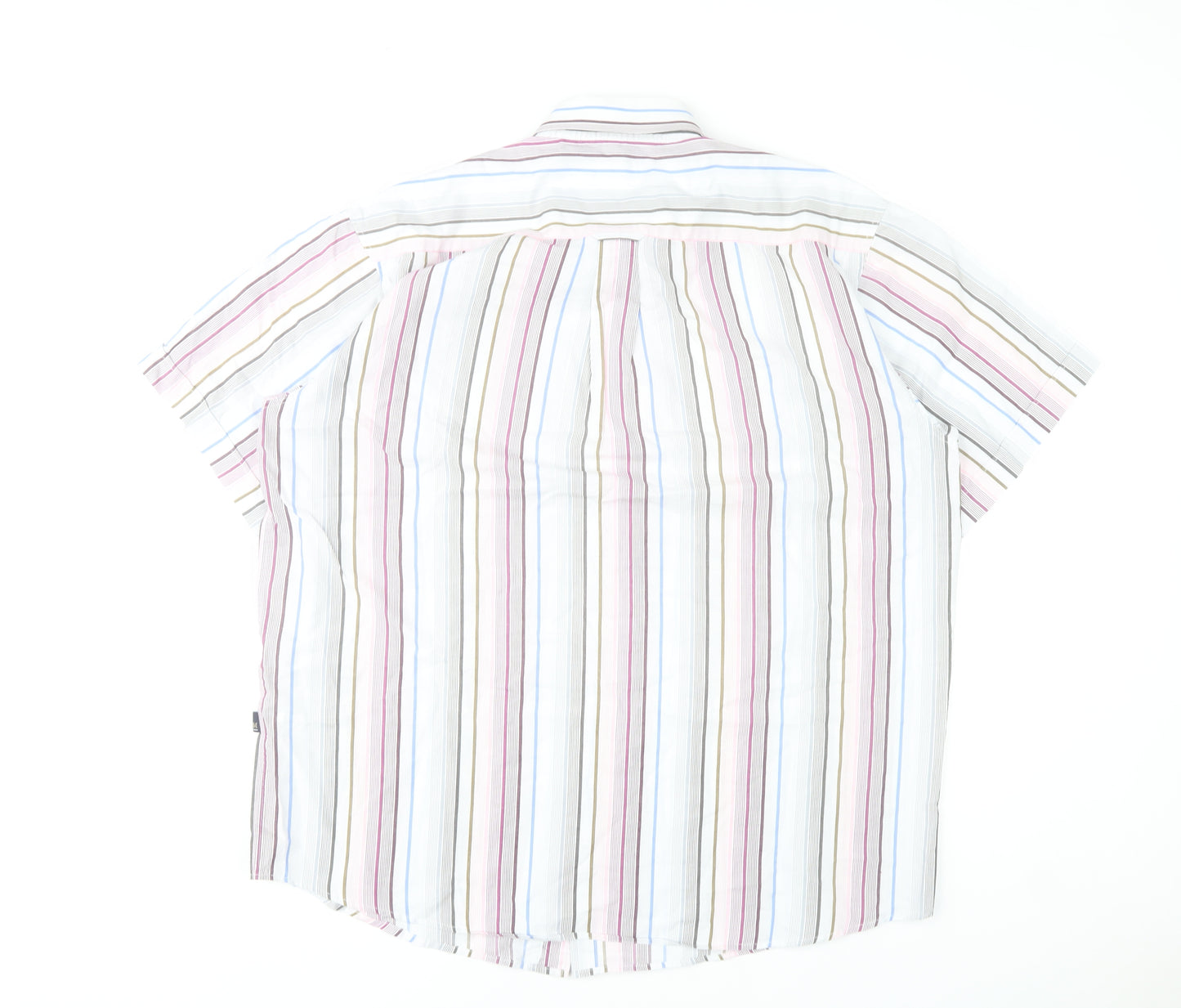 Meantime Mens White Multicoloured Striped Short Sleeve Shirt XL