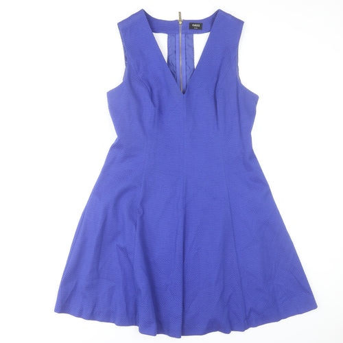 Oasis Women Blue Fit & Flare Sleeveless V-Neck Dress Size 14