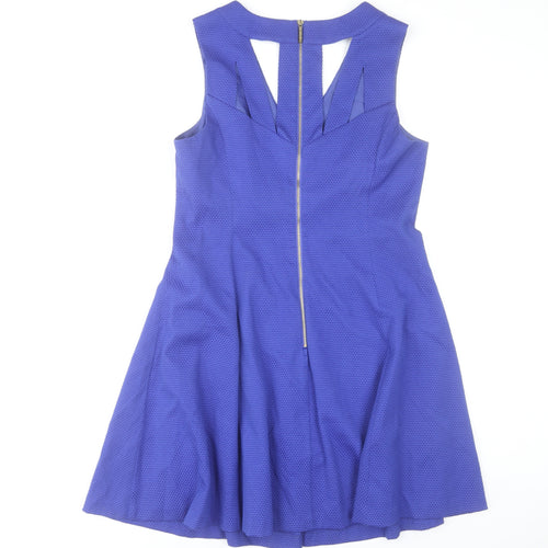 Oasis Women Blue Fit & Flare Sleeveless V-Neck Dress Size 14