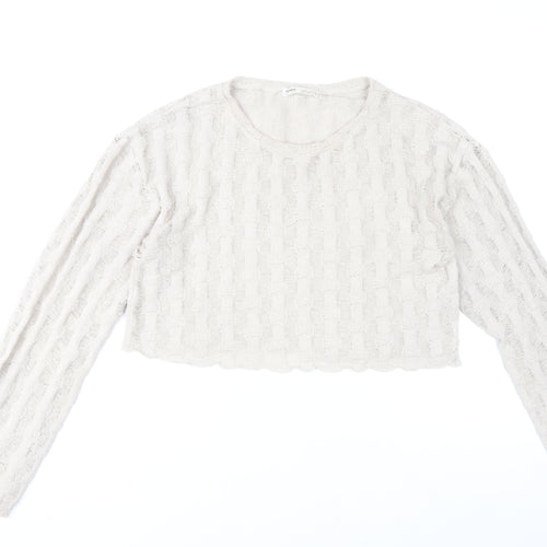 Pull & Bear Women’s Beige Open-Knit Cropped Jumper Size 12