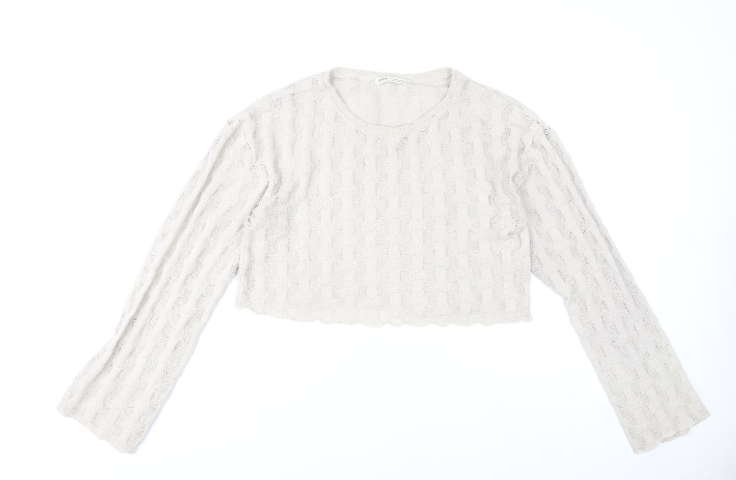 Pull & Bear Women’s Beige Open-Knit Cropped Jumper Size 12