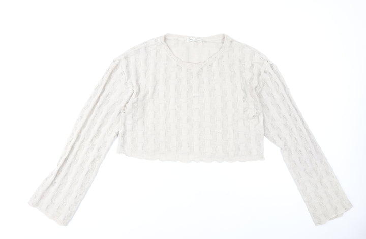 Pull & Bear Women’s Beige Open-Knit Cropped Jumper Size 12