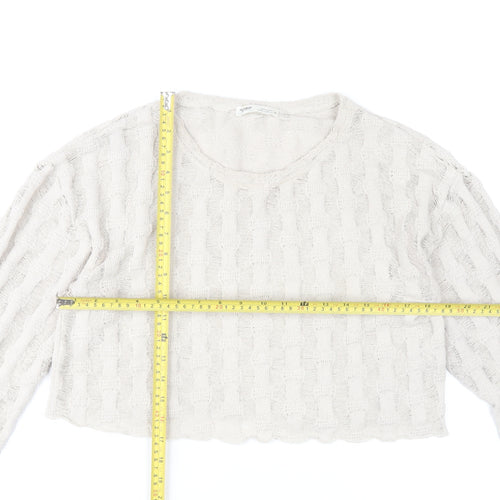 Pull & Bear Women’s Beige Open-Knit Cropped Jumper Size 12