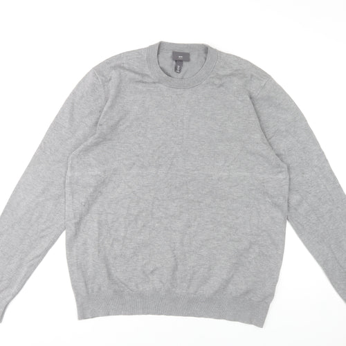 H&M Men Grey Slim Fit Crew Neck Jumper Size L Lightweight Knit