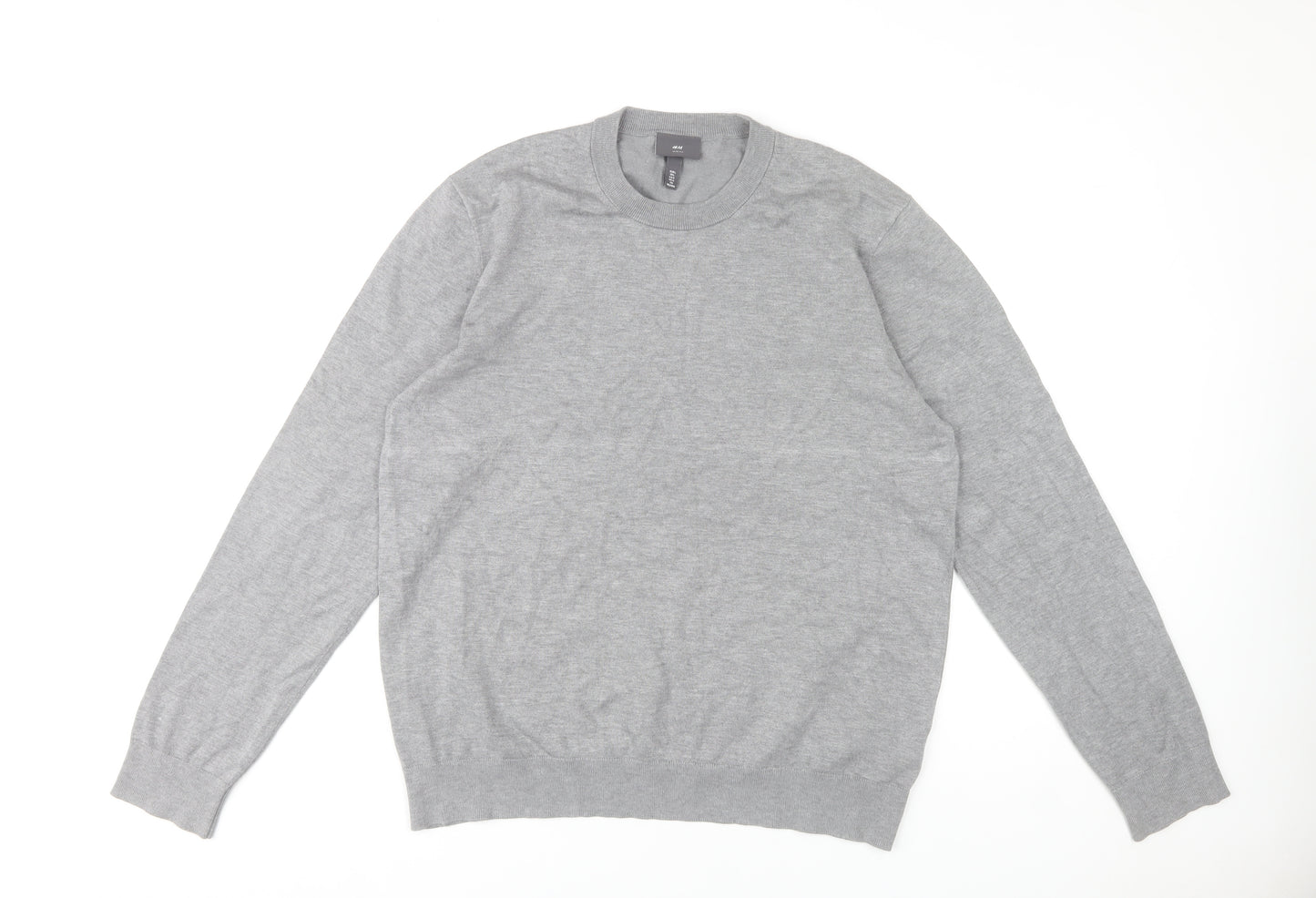 H&M Men Grey Slim Fit Crew Neck Jumper Size L Lightweight Knit