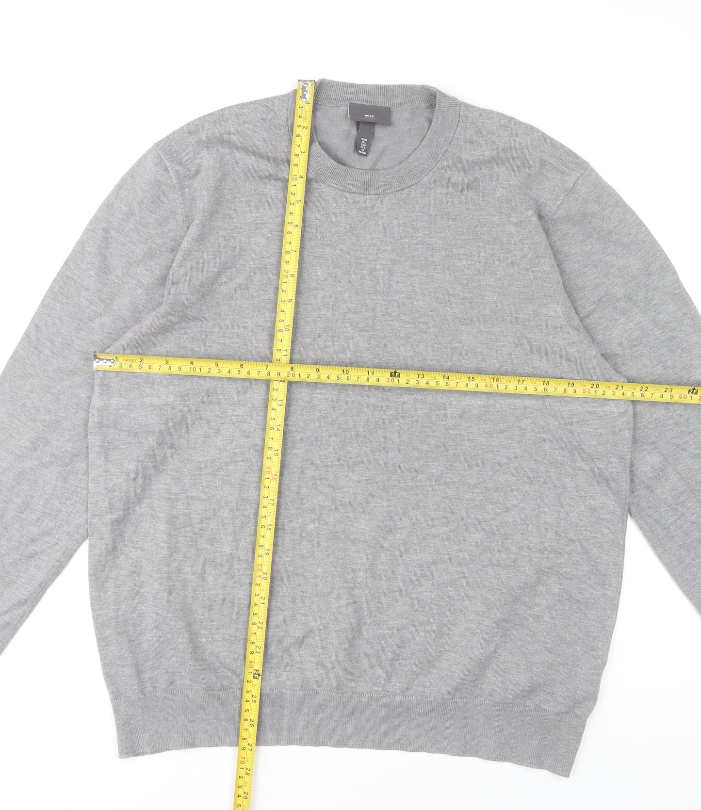 H&M Men Grey Slim Fit Crew Neck Jumper Size L Lightweight Knit