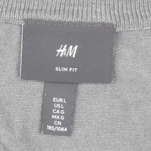 H&M Men Grey Slim Fit Crew Neck Jumper Size L Lightweight Knit