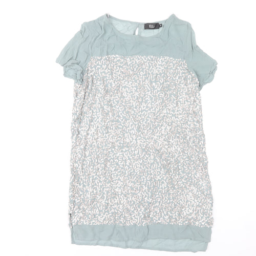 ELLI Women's Green Sequin Short Shift Dress Size 10 Party