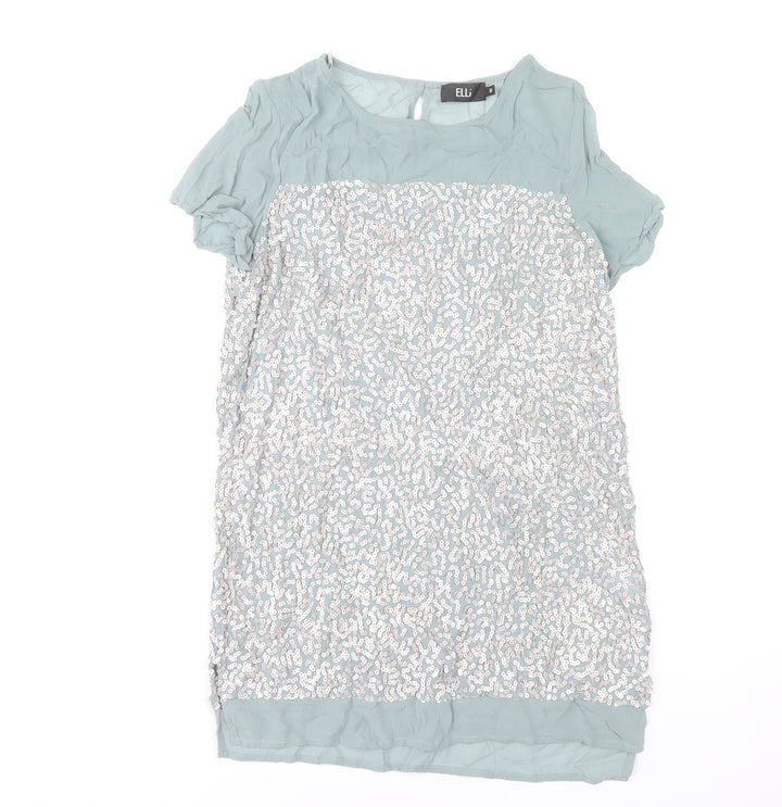 ELLI Women's Green Sequin Short Shift Dress Size 10 Party