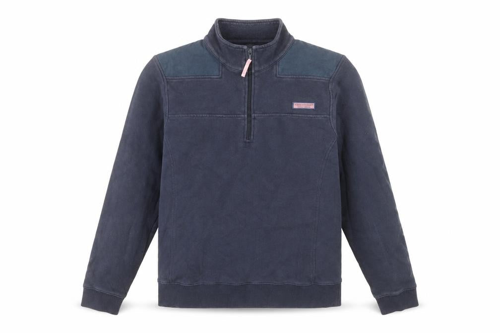 Front view of Vineyard Vines women’s navy 1/4 zip pullover sweatshirt, size M