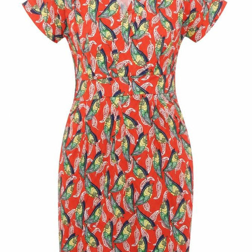 Zapara Women’s Red Floral Bodycon Dress Size 10 V-Neck Short Sleeve