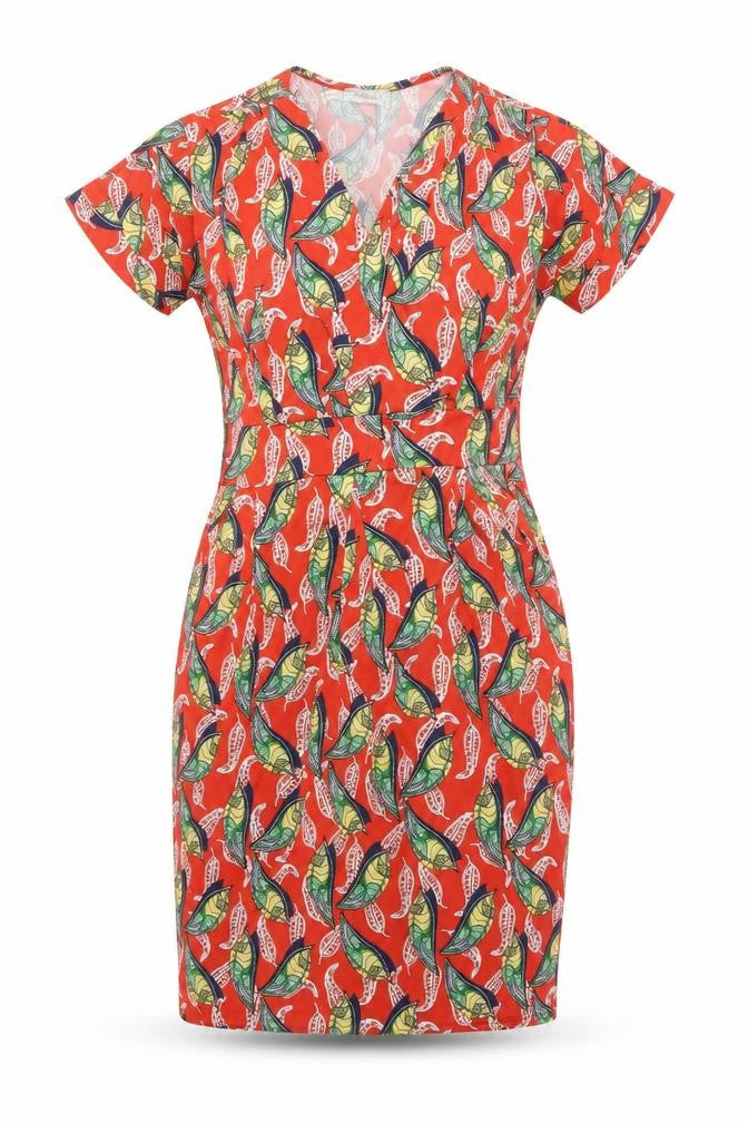 Zapara Women’s Red Floral Bodycon Dress Size 10 V-Neck Short Sleeve