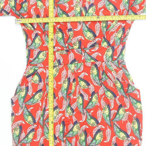 Zapara Women’s Red Floral Bodycon Dress Size 10 V-Neck Short Sleeve