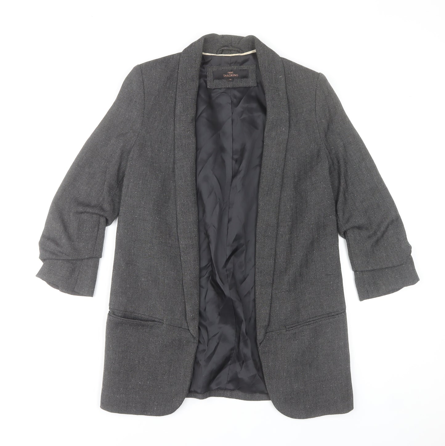 Next Women Grey Herringbone Blazer Jacket Size 6 Tailored Lined