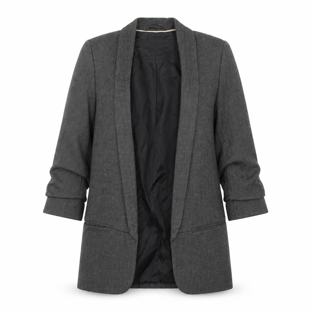 Front view of Next Women Grey Herringbone Blazer Jacket, size 6, Tailored Lined