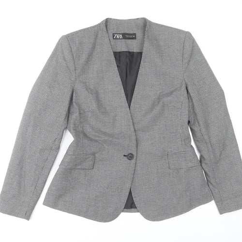 Zara Women Grey Houndstooth Single-Breasted Blazer Size 12