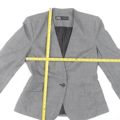 Zara Women Grey Houndstooth Single-Breasted Blazer Size 12