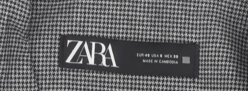 Zara Women Grey Houndstooth Single-Breasted Blazer Size 12