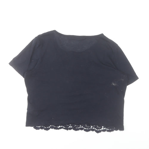 ONLY Women's Blue Lace Cropped Short Sleeve Top Size L