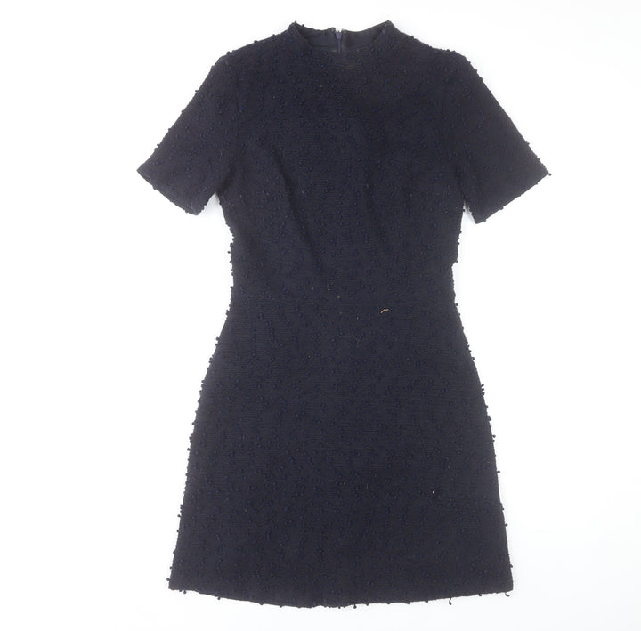 Warehouse Women’s Black Short Shift Dress Size 10 Textured Elegant