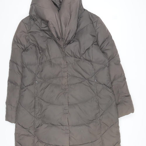 Nine West Women's Brown Long Puffer Coat Size L Hooded Quilted Winter Jacket