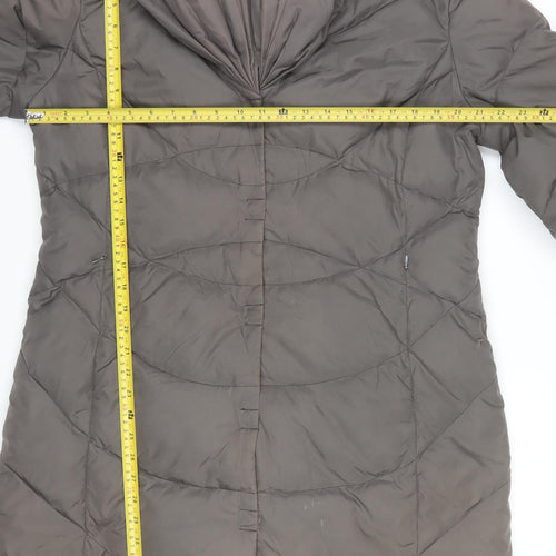 Nine West Women's Brown Long Puffer Coat Size L Hooded Quilted Winter Jacket