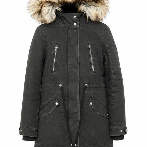 Bershka Womens Green Faux Fur Hooded Parka Coat XS