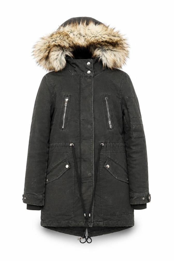 Bershka Womens Green Faux Fur Hooded Parka Coat XS