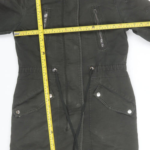 Bershka Womens Green Faux Fur Hooded Parka Coat XS
