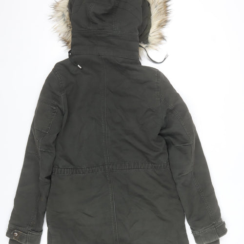 Bershka Womens Green Faux Fur Hooded Parka Coat XS