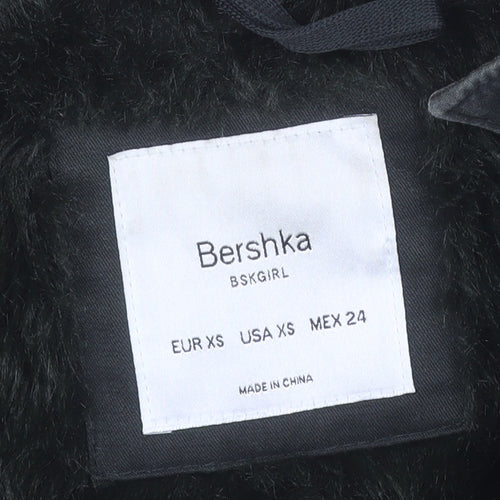 Bershka Womens Green Faux Fur Hooded Parka Coat XS