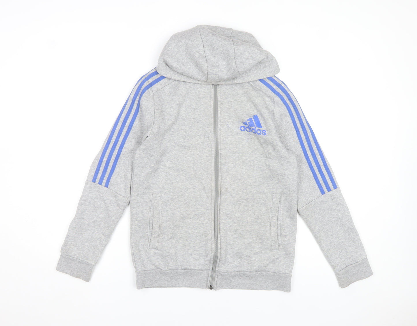 Adidas Boys Grey Full Zip Hoodie 13-14 Years Lined Cotton Blend