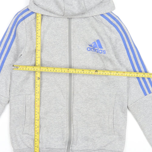 Adidas Boys Grey Full Zip Hoodie 13-14 Years Lined Cotton Blend