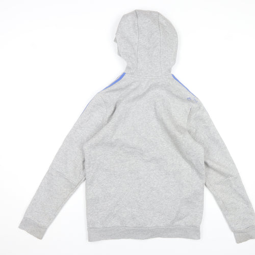 Adidas Boys Grey Full Zip Hoodie 13-14 Years Lined Cotton Blend