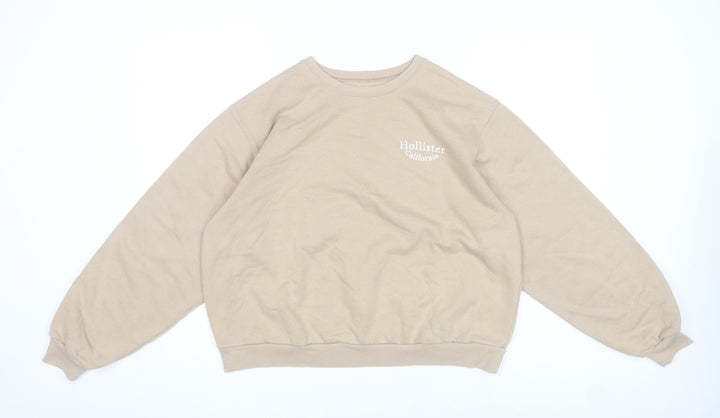 Hollister Women Beige Pullover Sweatshirt Size S Crew Neck Cotton Blend