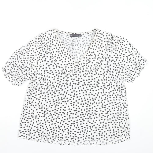 Marks and Spencer Womens Ivory Polka Dot V-Neck Ruffle Blouse Size 8