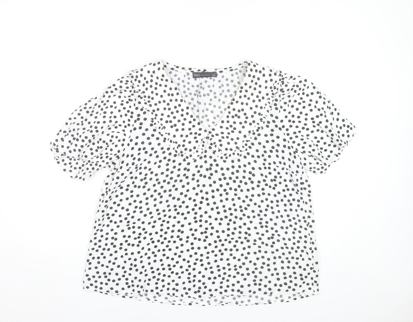 Marks and Spencer Womens Ivory Polka Dot V-Neck Ruffle Blouse Size 8