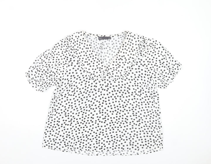 Marks and Spencer Womens Ivory Polka Dot V-Neck Ruffle Blouse Size 8