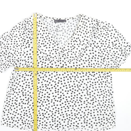 Marks and Spencer Womens Ivory Polka Dot V-Neck Ruffle Blouse Size 8