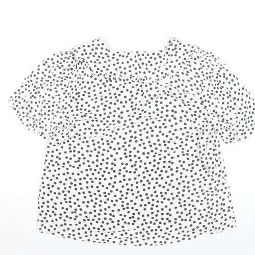 Marks and Spencer Womens Ivory Polka Dot V-Neck Ruffle Blouse Size 8
