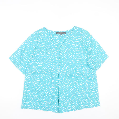 Jessica Graaf Women’s Blue Polka Dot Short Sleeve V-Neck Blouse Size S