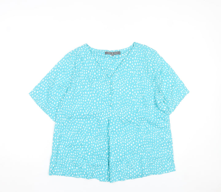 Jessica Graaf Women’s Blue Polka Dot Short Sleeve V-Neck Blouse Size S