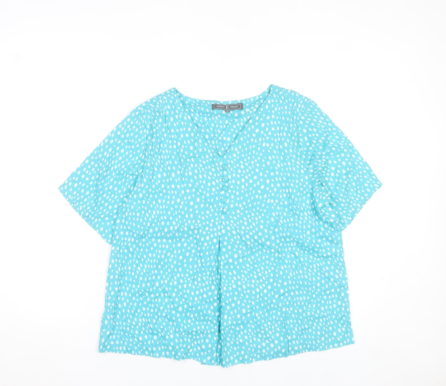 Jessica Graaf Women’s Blue Polka Dot Short Sleeve V-Neck Blouse Size S