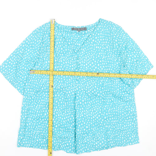 Jessica Graaf Women’s Blue Polka Dot Short Sleeve V-Neck Blouse Size S