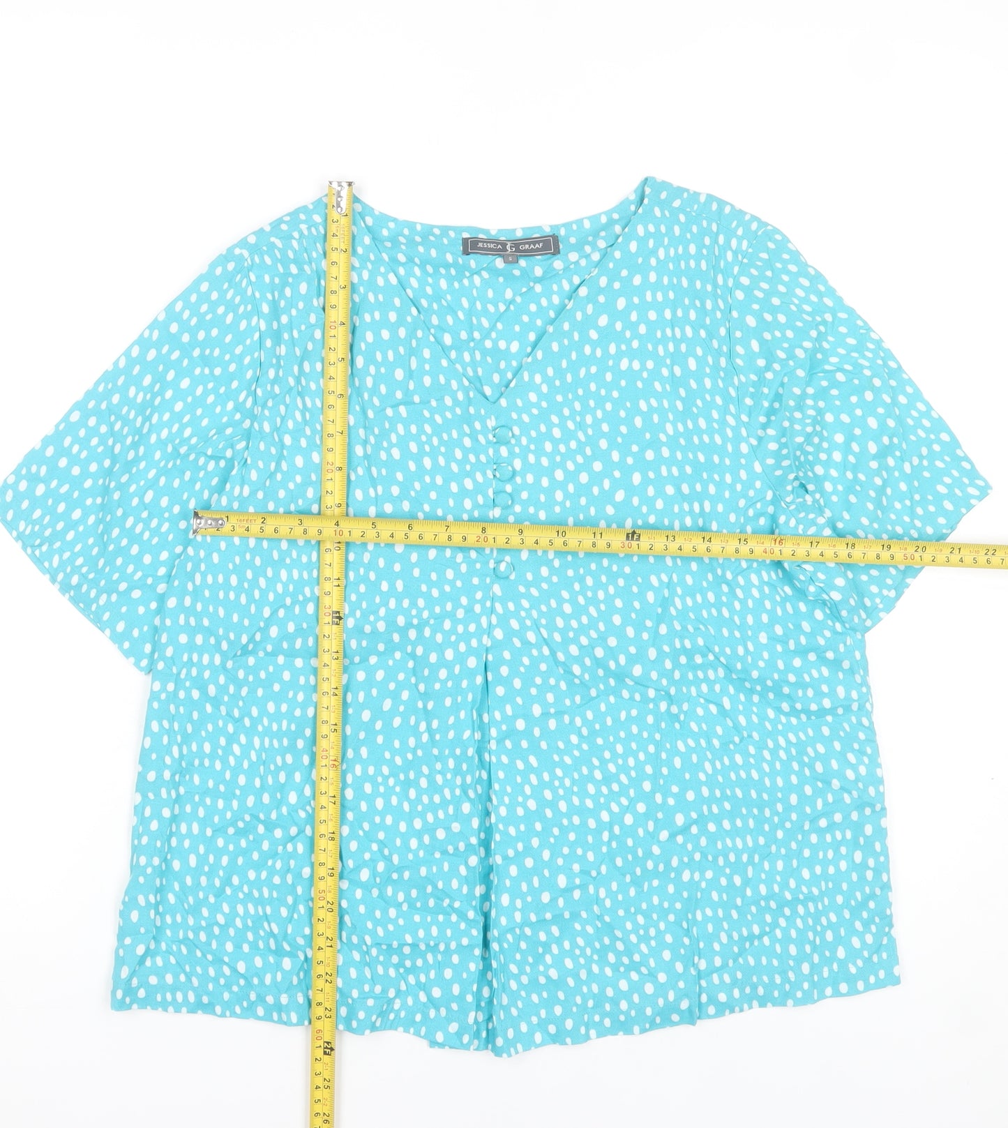 Jessica Graaf Women’s Blue Polka Dot Short Sleeve V-Neck Blouse Size S