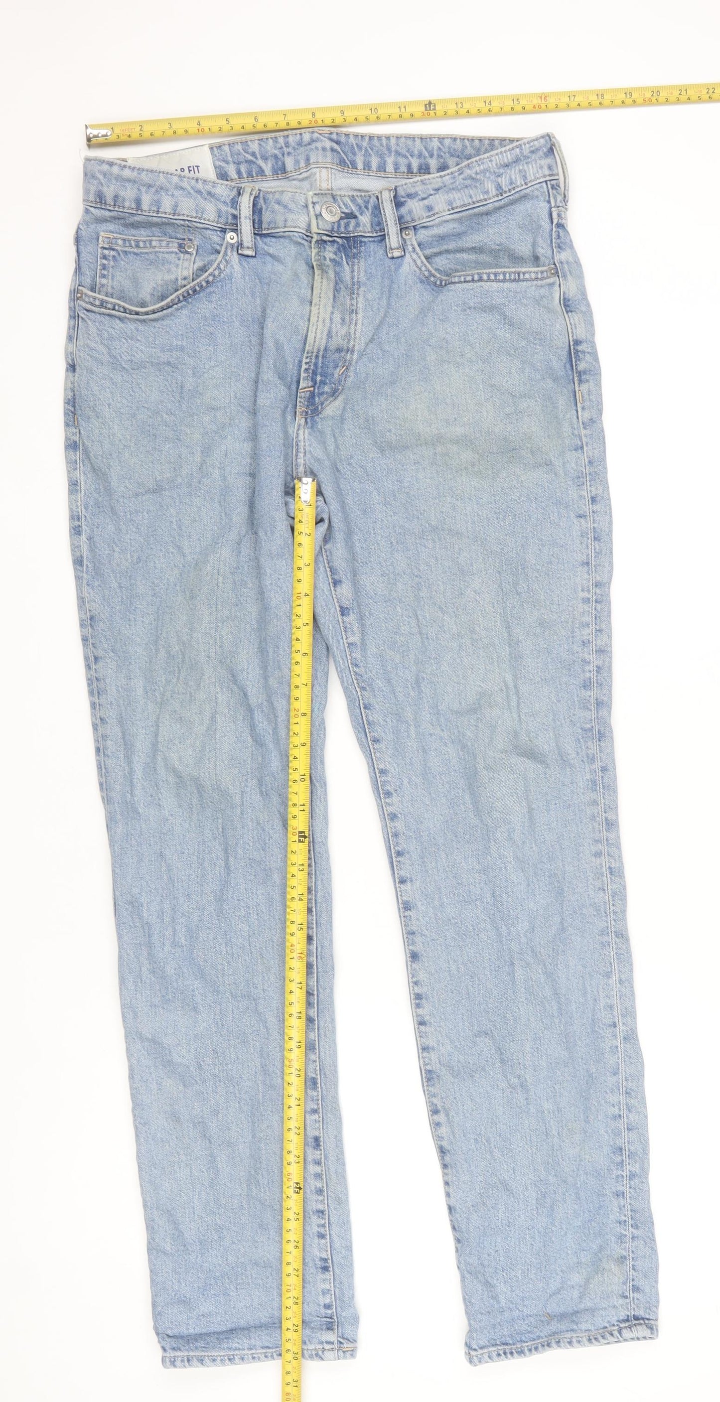 H&M Men's Blue Light Wash Straight Regular Fit Denim Jeans 33x32