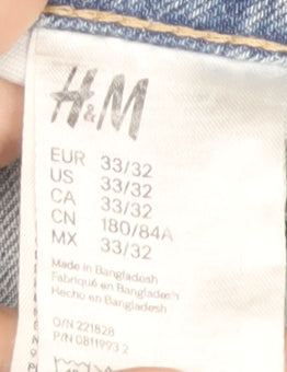 H&M Men's Blue Light Wash Straight Regular Fit Denim Jeans 33x32