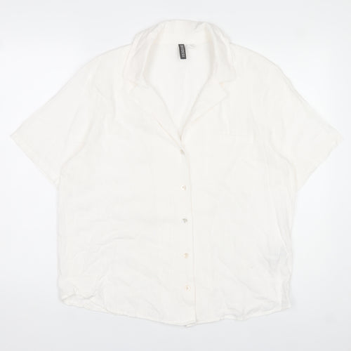 H&M Divided Womens White Linen Blend Short Sleeve Button Up Shirt Size S